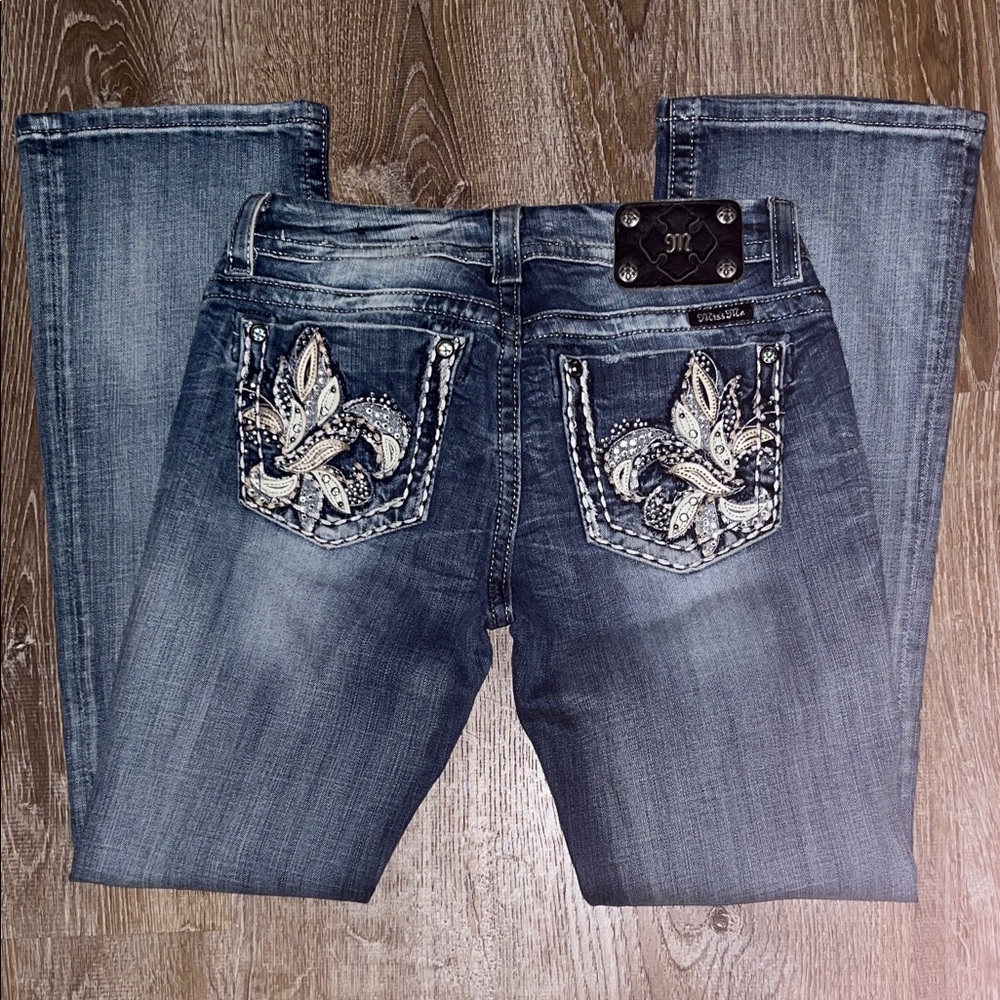 Miss Me Blue Boot Cut Jeans with Embellished Pockets